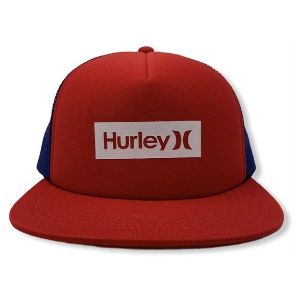 Hurley Men's One and Only Square Trucker Hat Cap - Red/Blue - Picture 2 of 5